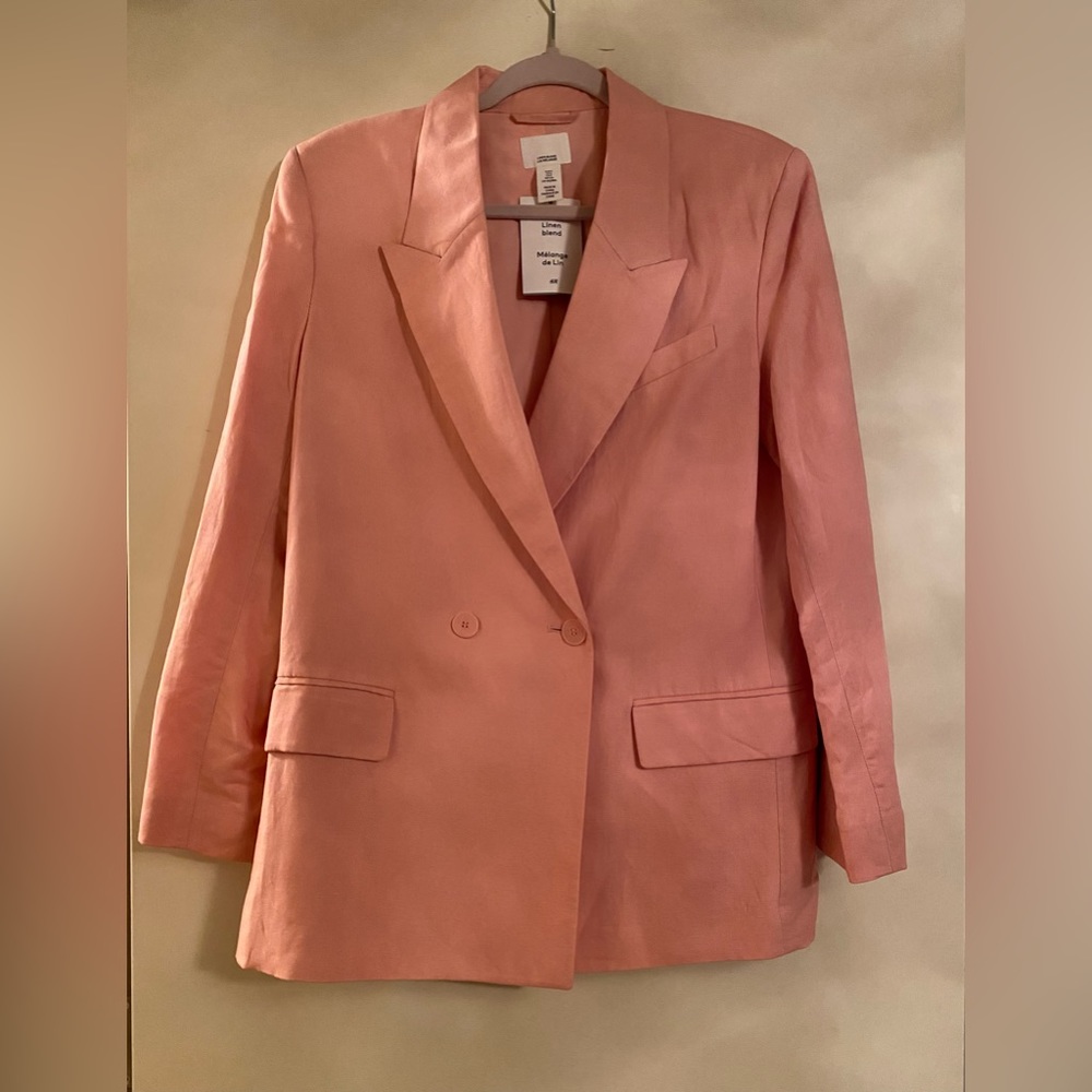 H&M peach Linen-Blend Boyfriend Blazer NWT